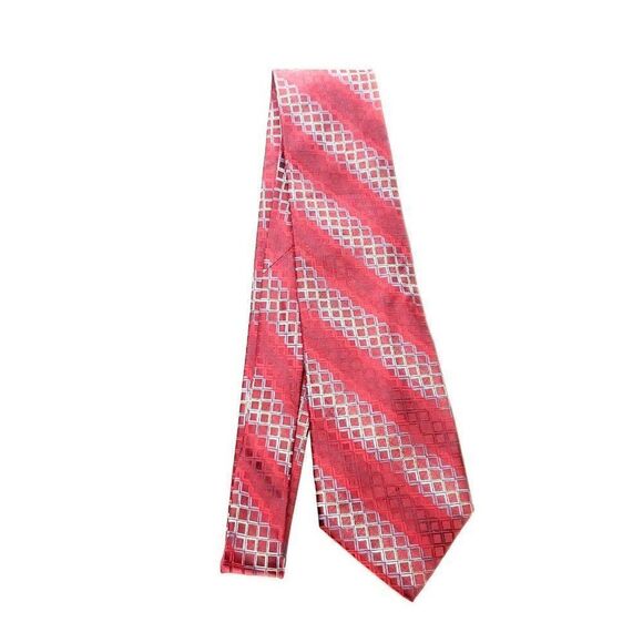 Perry Ellis Portfolio Red Silk Tie Woven Check Regimental - Picture 7 of 7